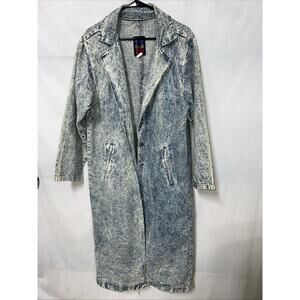 Mac Fads Vintage 80s Acid Wash Denim Trench Coat, Duster Rd Description